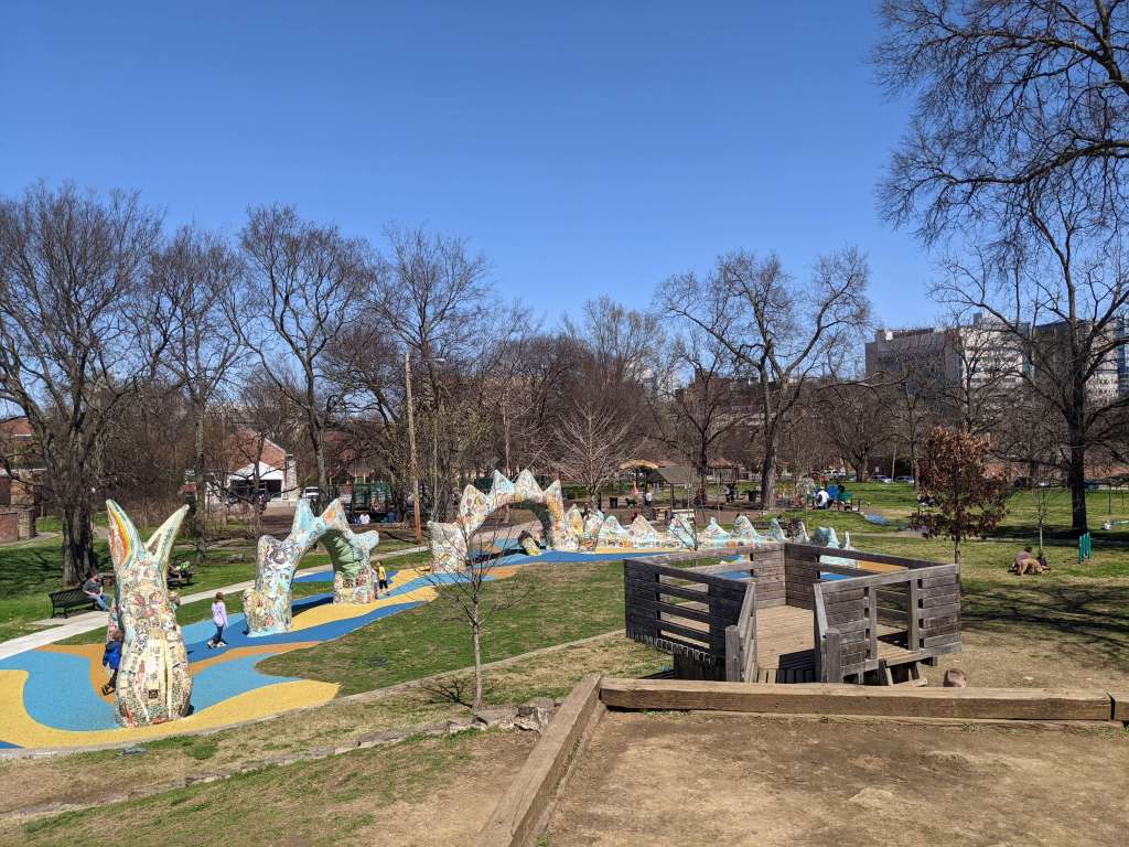 Full view of the Dragon Park sculpture at Fannie Mae Dees Park