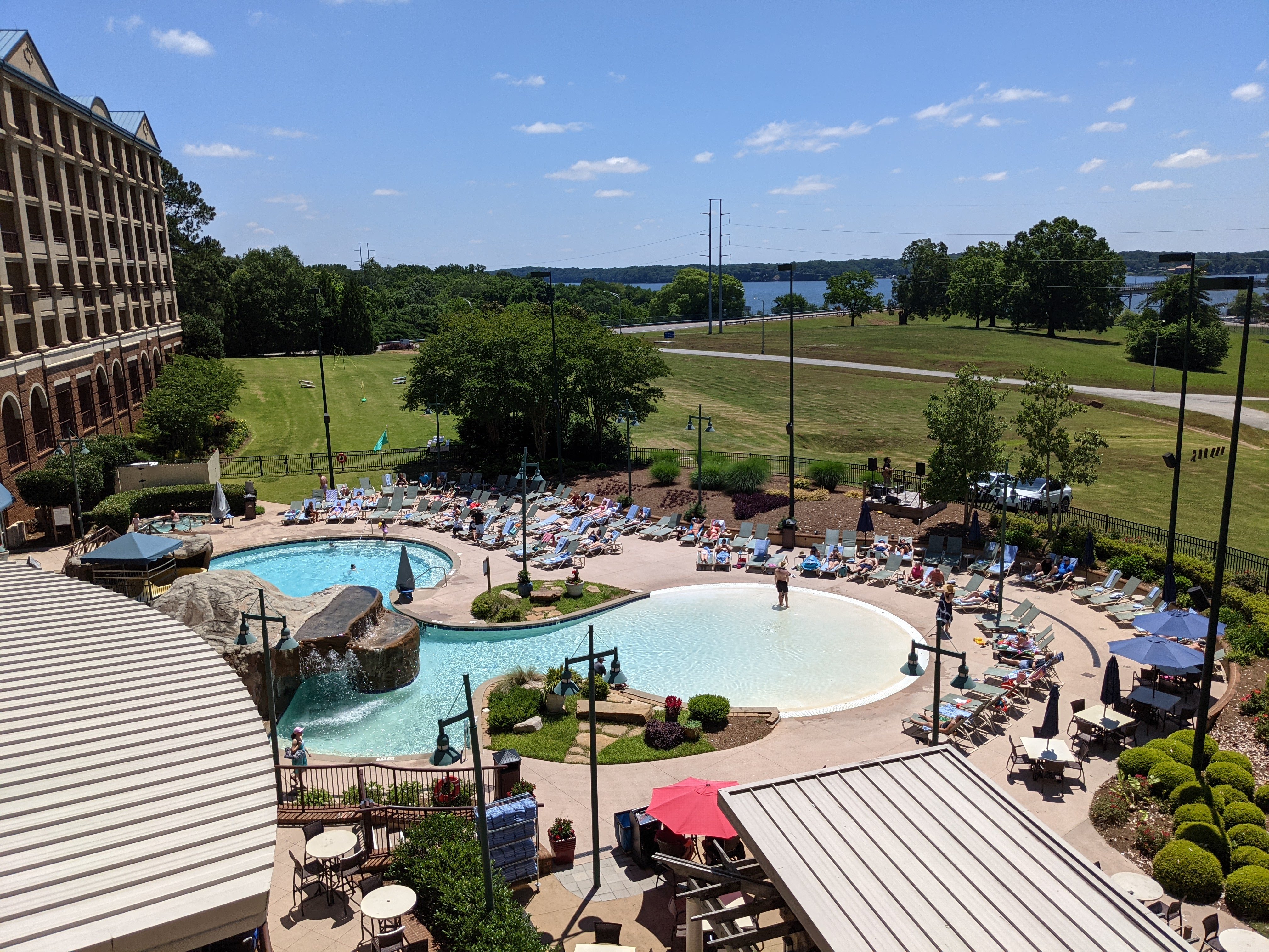 The lovely outdoor zero entry pool at the Marriott in Muscle Shoals Alabama