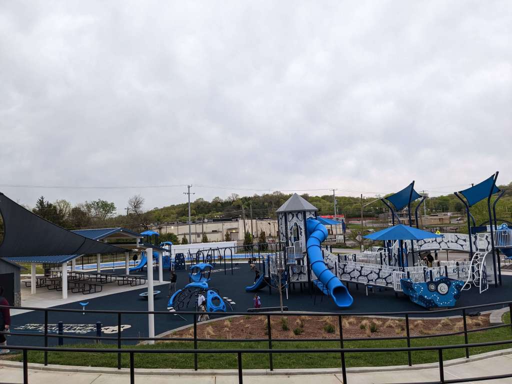 The all abilities inclusive kids play around at the BlueCross Healthy Place playground at the Northwest YMCA in Nashville, one of the best playgrounds in Nashville