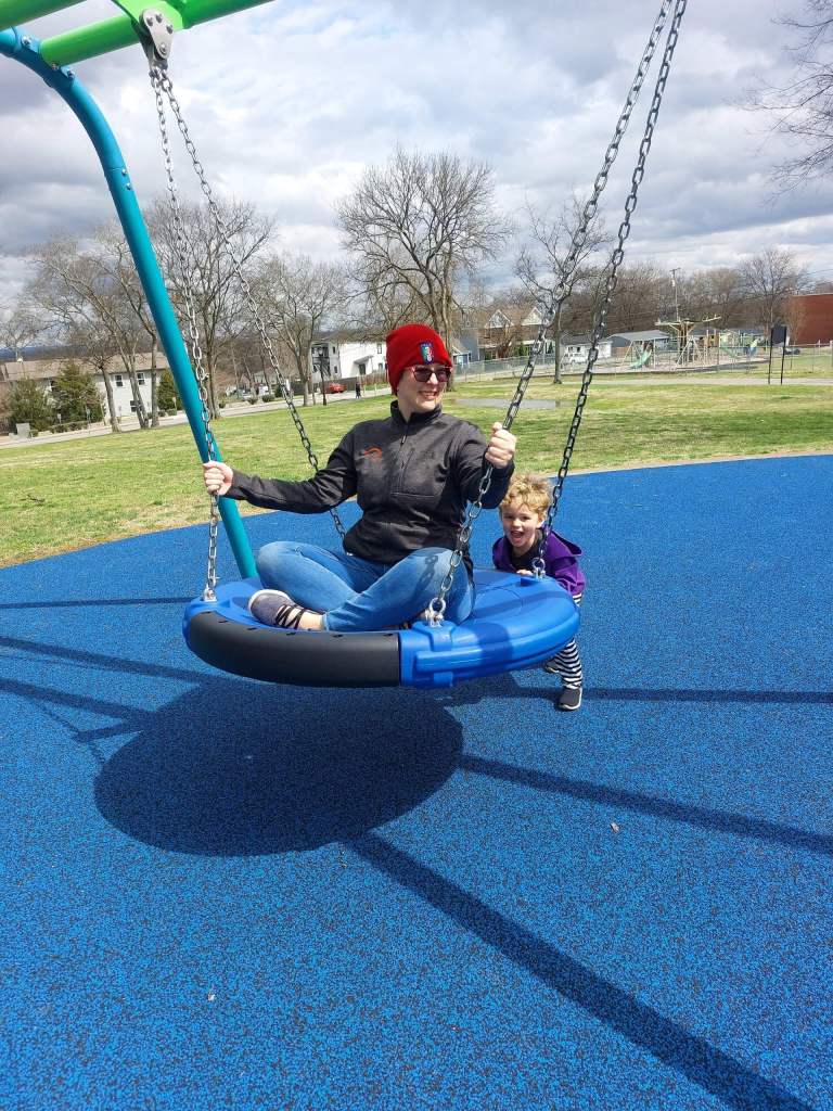 I loved this large swing at the South Inglewood Community Center, one of the best playgrounds in Nashville