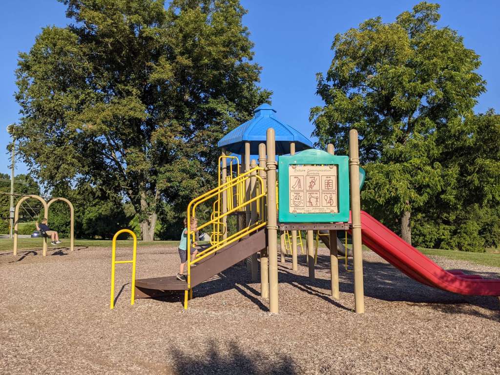 The older playground, with a mulch base, at Two Rivers Park in Donelson