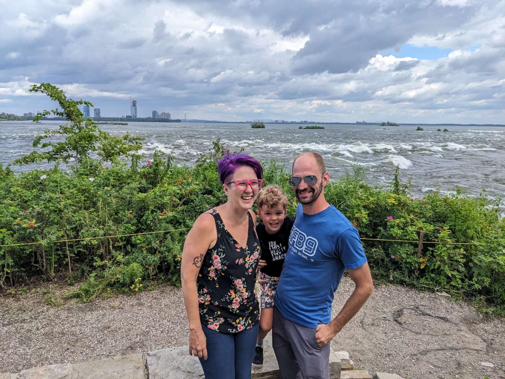 Ashley Schwartau, Justin Bonnema, and child at Rapids Park in Verdun
