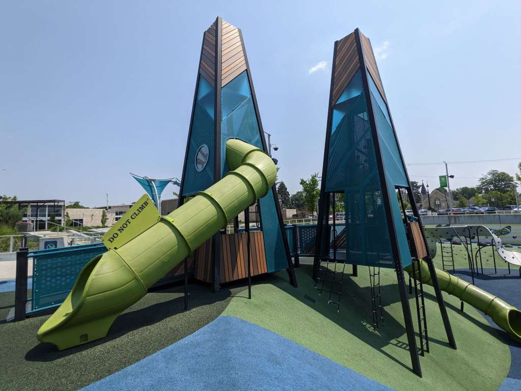 Big slides at Howard Park playground in South Bend Indiana