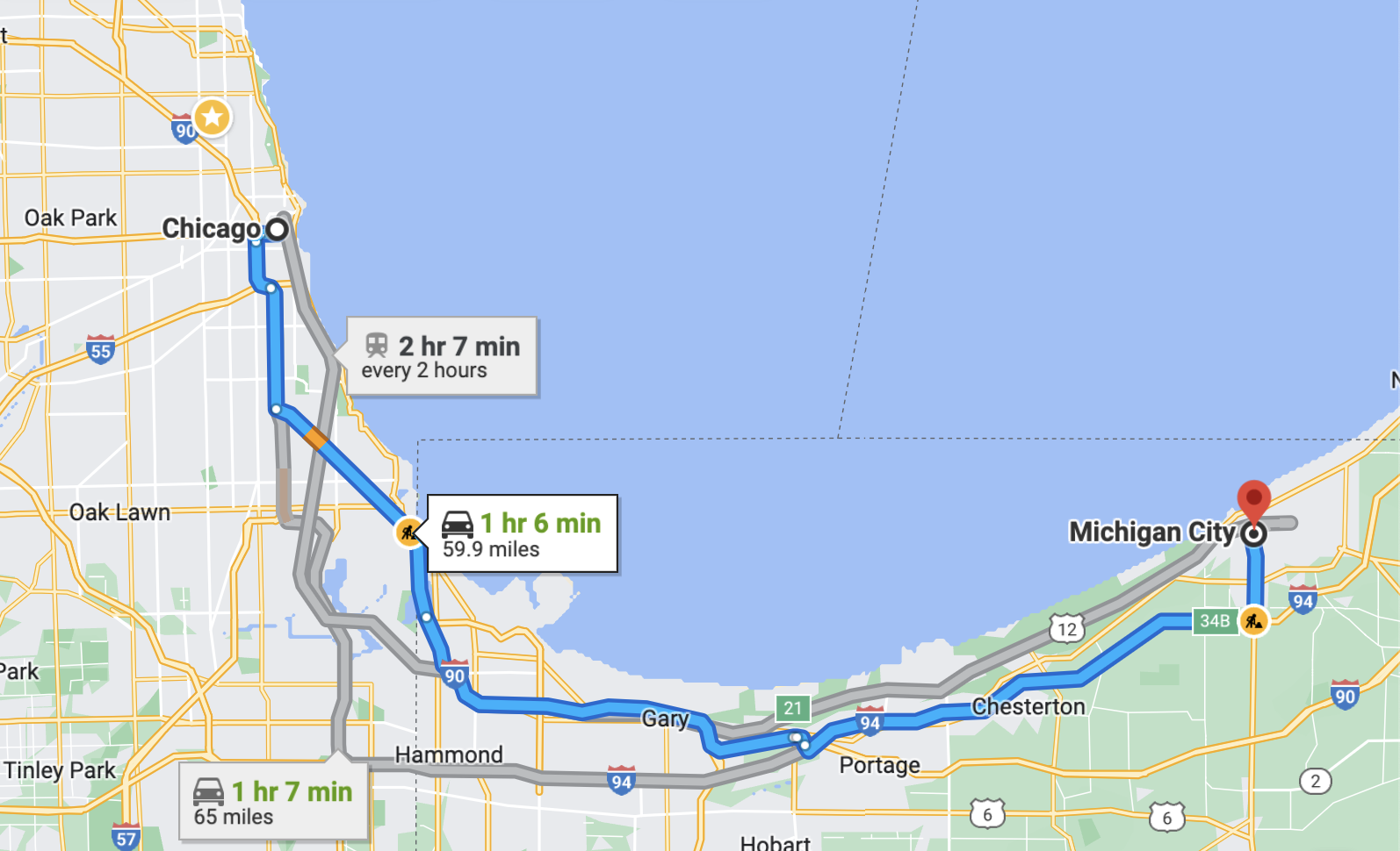 The route from Chicago to Michigan City is fast and easy!