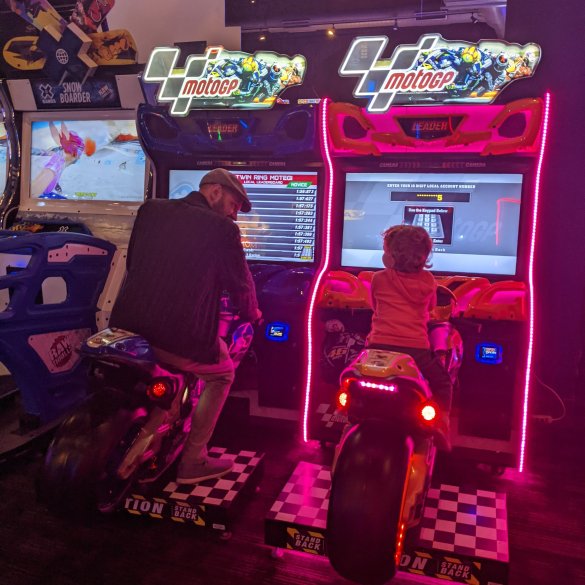 Pro tip: little kids have no idea that you haven't put in any money to the machine. Let them pretend they know what they're doing without spending any credits!