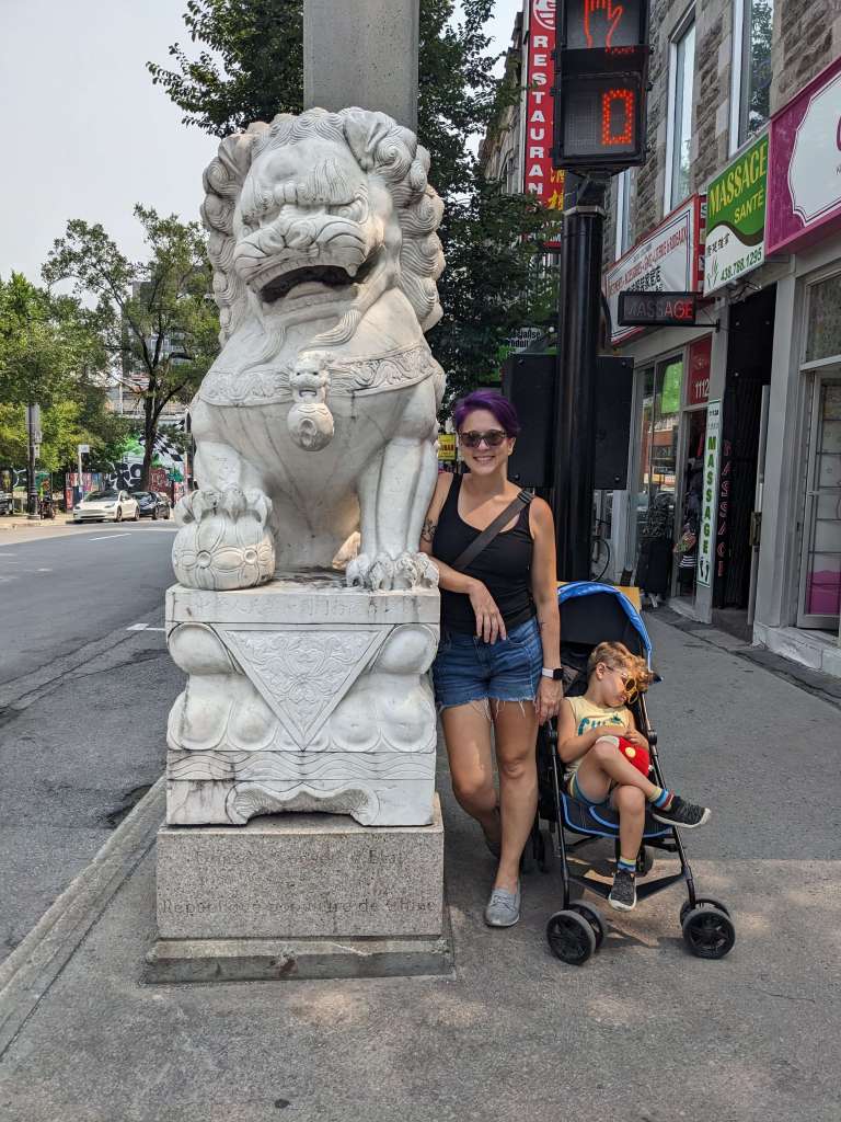 Montreal, Chinatown, Ashley Schwartau and sleeping skyler in stroller